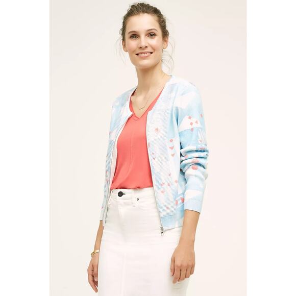 New Anthropologie MOTH Array Zip-Front Cardigan $128 SMALL PETITE SP Blue - Picture 1 of 5